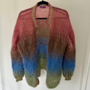 Rose Carmine Tie Dye Hand-Knit Mohair Cardigan Jacket, NWOT One Size